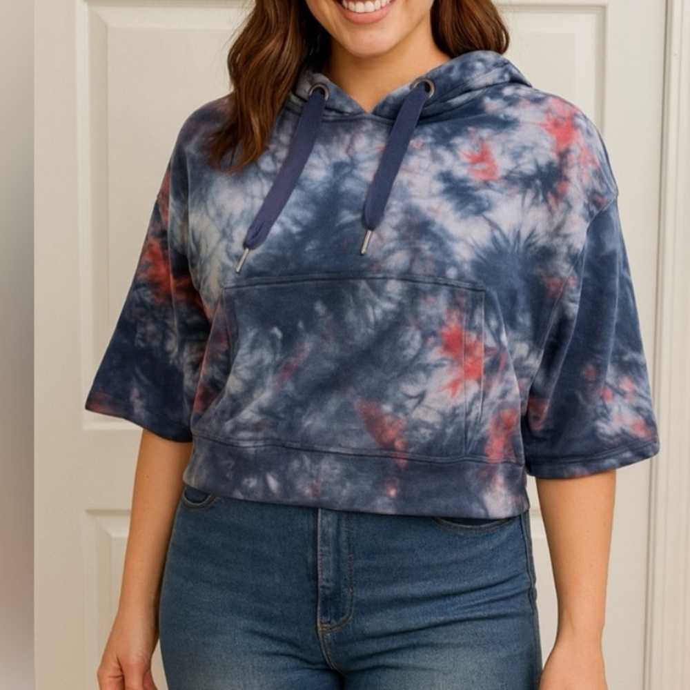 Mono B | Cropped Short Sleeve Tie Dye Hoodie - NWT